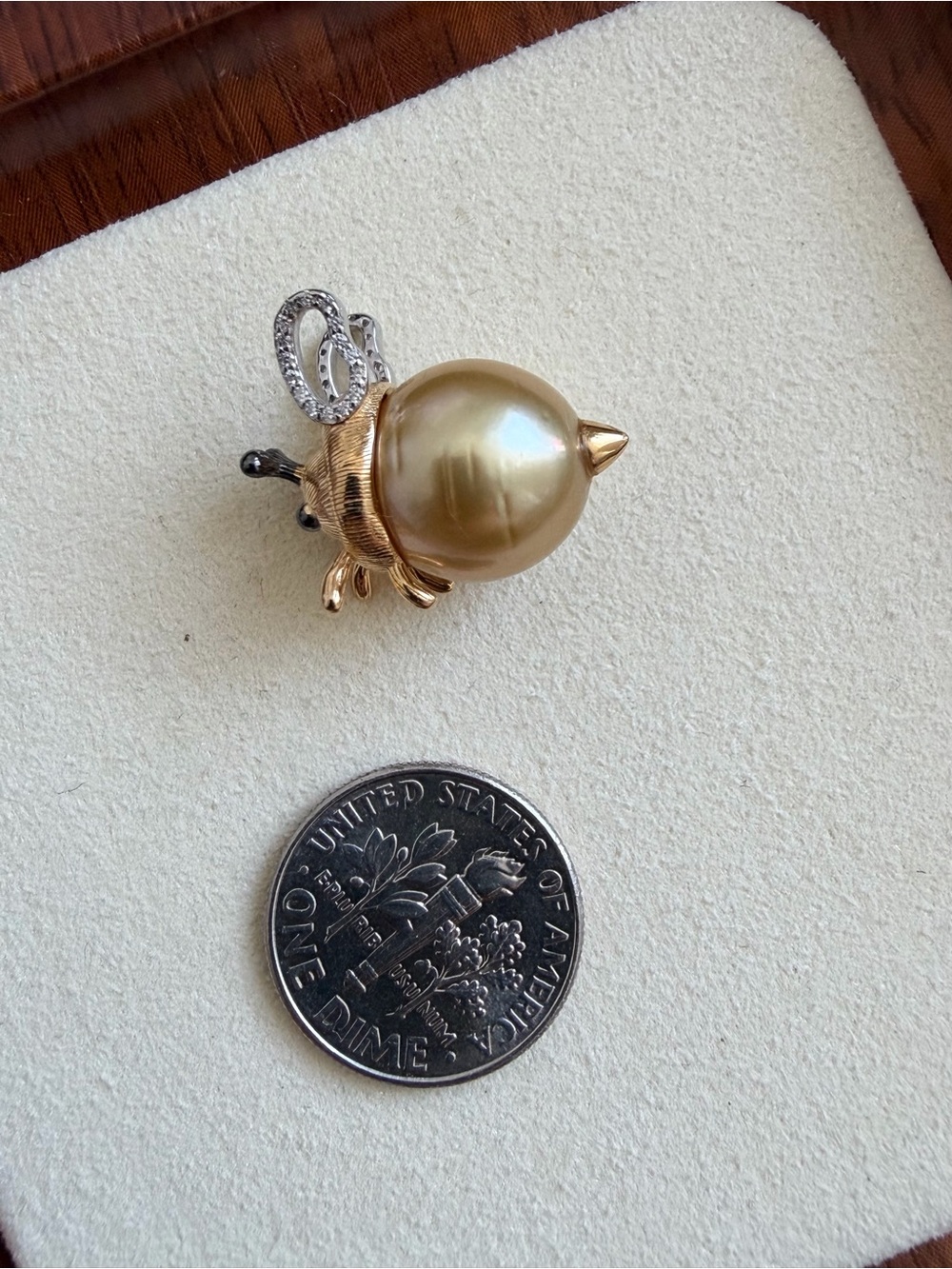 South Sea Golden Pearl Bee Pendant 🐝 | 11.8mm | S925 Sterling Silver | New - Picture 6 of 11